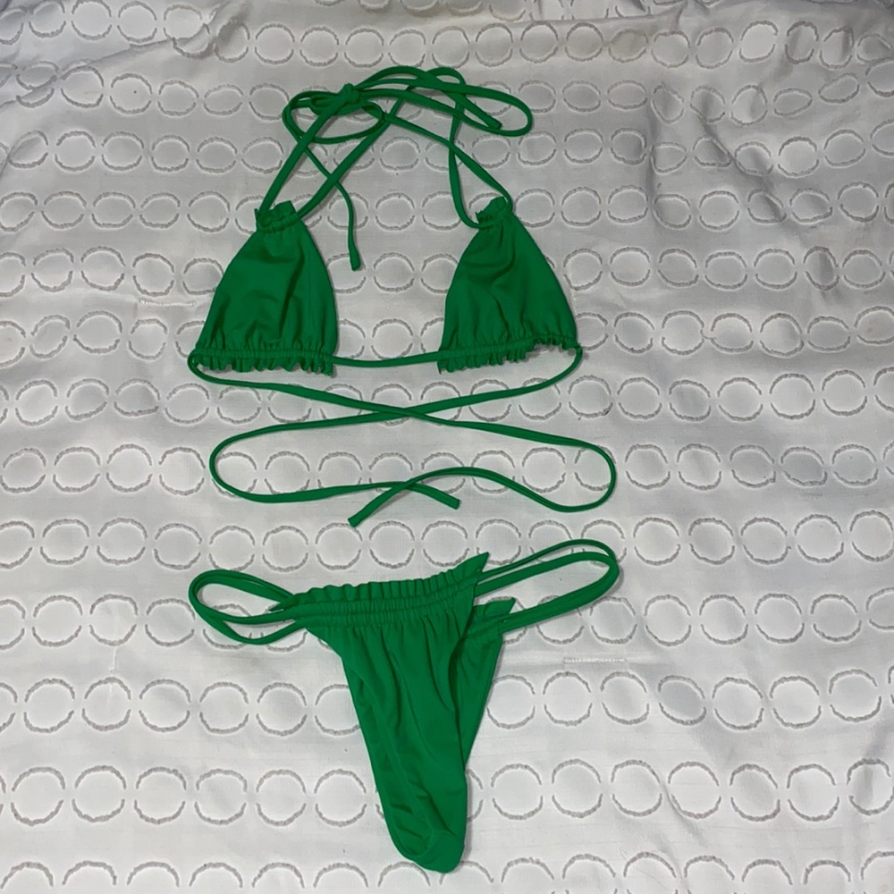 Tiger Mist Green Ruched bikini